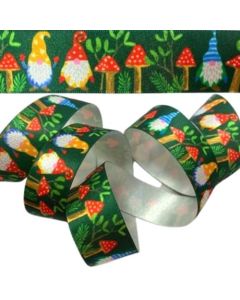 25mm Woodland Gnome Ribbon White/Green On 20M Reel