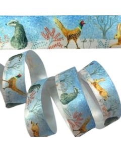 25mm Winter Woodland Ribbon Sky/Multi