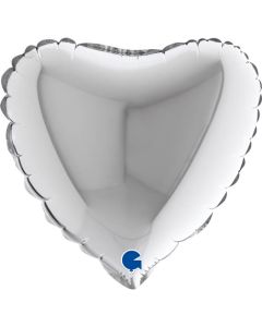 9" Silver Heart Air-Fill Foil Balloon Unpackaged Grabo