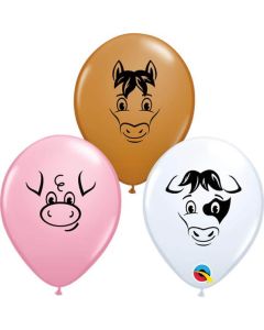 5" Farm Animal Faces Latex Balloons 100pk Qualatex