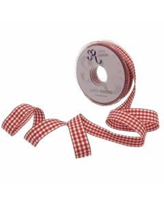 15mm Gingham Ribbon Red