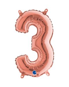 14" Rose Gold Number 3 Air-Fill Foil Grabo