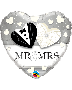 18" Silver & White Mr & Mrs Heart Foil Qualatex