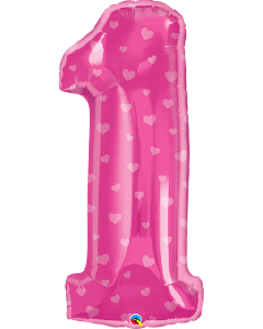 38" Pink Hearts Number 1 Foil Balloon Qualatex