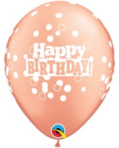 11" Happy Birthday Rose Gold Confetti Dots Latex Balloons