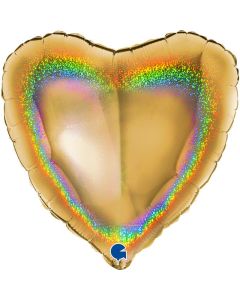 18" Gold 5 Holographic Heart Foil Balloon Grabo