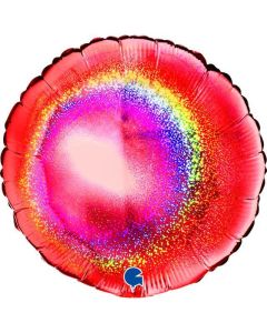 18" Red Round Holographic Foil Balloon Grabo