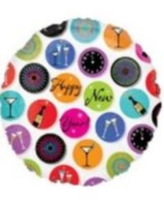 18" New Year Icon Clear Round Foil Balloon Anagram
