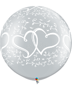 30" Silver Entwined Hearts Latex 2pk Qualatex
