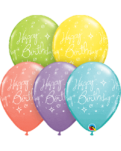 11" Sorbet Mix Birthday Sparkles & Swirls Latex 25pk Qualatex