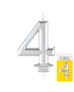9cm Metallic Silver Number Candles 4 Unique
