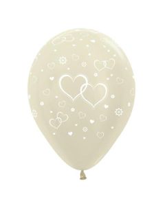 12" Entwined Hearts Ivory Latex 25pk Sempertex