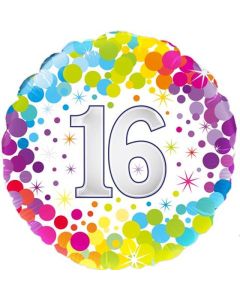 18" Age 16 Colourful Confetti Round Foil Oaktree