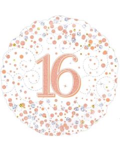 18" FOIL 16TH SPARKLING FIZZ BIRTHDAY WHITE & ROSE GOLD HOLOGRAPHIC - 227079/1
