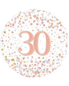 18" FOIL 30TH SPARKLING FIZZ BIRTHDAY WHITE & ROSE GOLD HOLOGRAPHIC - 227116/1