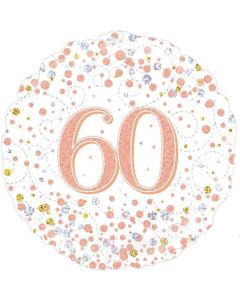 18" FOIL 60TH SPARKLING FIZZ BIRTHDAY WHITE & ROSE GOLD HOLOGRAPHIC - 227147/1