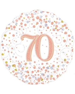 18" FOIL 70TH SPARKLING FIZZ BIRTHDAY WHITE & ROSE GOLD HOLOGRAPHIC - 227161/1