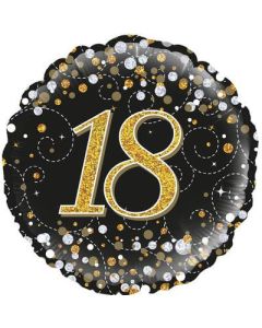 18" FOIL 18TH SPARKLING FIZZ BIRTHDAY BLACK & GOLD HOLOGRAPHIC - 227239/1
