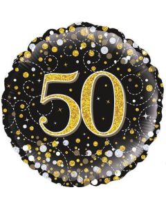18" FOIL 50TH SPARKLING FIZZ BIRTHDAY BLACK & GOLD HOLOGRAPHIC - 227277/1