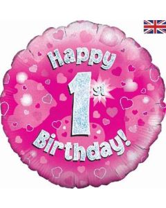 18" FOIL HAPPY 1ST BIRTHDAY PINK HOLOGRAPHIC - 227529/1