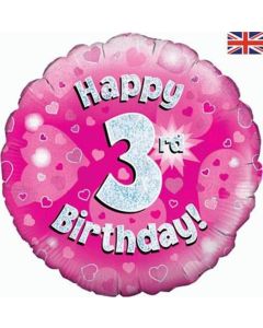 18" FOIL HAPPY 3RD BIRTHDAY PINK HOLOGRAPHIC - 227543/1