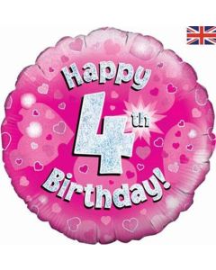18" FOIL HAPPY 4TH BIRTHDAY PINK HOLOGRAPHIC - 227550/1
