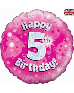 18" FOIL HAPPY 5TH BIRTHDAY PINK HOLOGRAPHIC - 227567/1