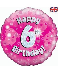 18" FOIL HAPPY 6TH BIRTHDAY PINK HOLOGRAPHIC - 227574/1