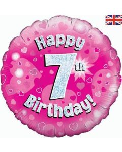 18" FOIL HAPPY 7TH BIRTHDAY PINK HOLOGRAPHIC - 227581/1