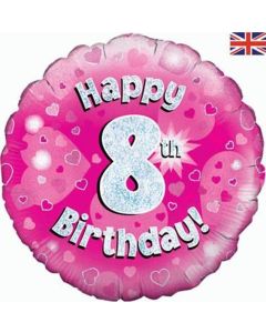 18" FOIL HAPPY 8TH BIRTHDAY PINK HOLOGRAPHIC - 227598/1