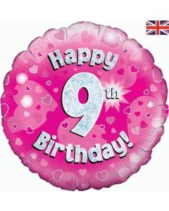 18" FOIL HAPPY 9TH BIRTHDAY PINK HOLOGRAPHIC - 227604/1