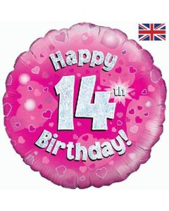 18" FOIL HAPPY 14TH BIRTHDAY PINK HOLOGRAPHIC - 227659/1