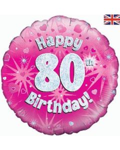 18" FOIL HAPPY 80TH BIRTHDAY PINK HOLOGRAPHIC - 227772/1