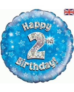 18" FOIL HAPPY 2ND BIRTHDAY BLUE HOLOGRAPHIC - 227826/1