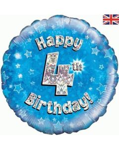 18" Foil Happy 4th Birthday Blue Holographic