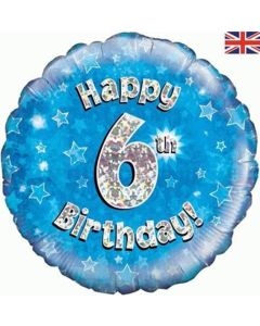 18" FOIL HAPPY 6TH BIRTHDAY BLUE HOLOGRAPHIC - 227864/1