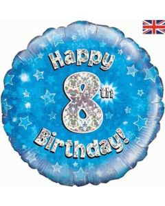 18" FOIL HAPPY 8TH BIRTHDAY BLUE HOLOGRAPHIC - 227888/1