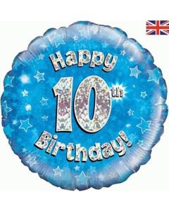 18" FOIL HAPPY 10TH BIRTHDAY BLUE HOLOGRAPHIC - 227901/1