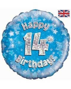 18" FOIL HAPPY 14TH BIRTHDAY BLUE HOLOGRAPHIC - 227949/1