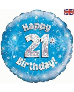 18" FOIL HAPPY 21ST BIRTHDAY BLUE HOLOGRAPHIC - 227994/1