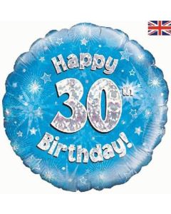 18" FOIL HAPPY 30TH BIRTHDAY BLUE HOLOGRAPHIC - 228007/1