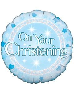 18" Blue Christening Round Foil Oaktree