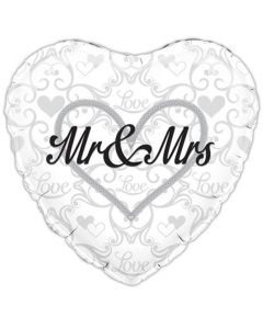 18" Silver & White Mr & Mrs Heart Foil Oaktree