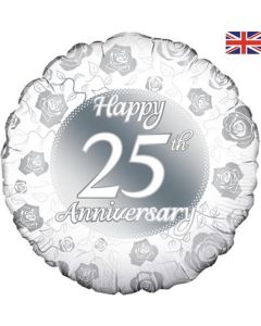 18" Silver & White 25th Anniversary Round Foil Oaktree