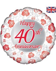 18" Red & White 40th Anniversary Round Foil Oaktree
