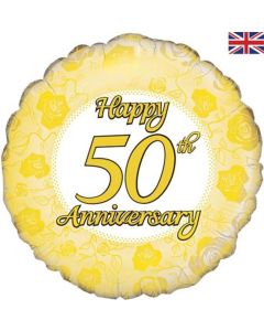 18" Gold & White 50th Anniversary Round Foil Oaktree