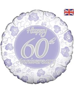 18" Lilac & White 60th Anniversary Round Foil Oaktree