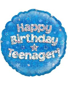 18" Foil Happy Birthday Teenager Blue Holographic