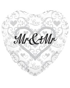 18" Silver & White Mr & Mr Heart Foil Oaktree