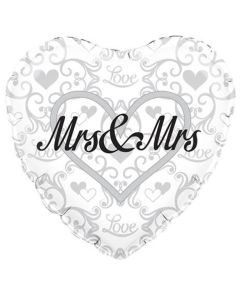 18" Silver & White Mrs & Mrs Heart Foil Oaktree